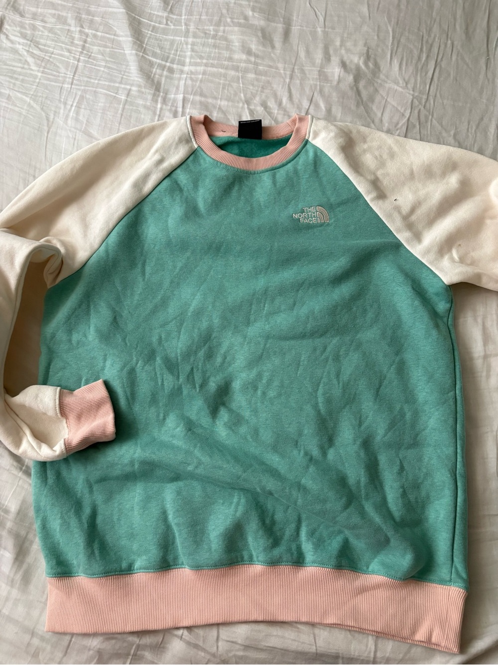 The North Face Mint Green, Cream & Pink Colorblock Crewneck Sweater